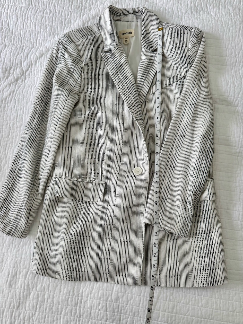 Open Edit Oversized Linen Blazer Ivory & Black Linear Stripe - Picture 3 of 4